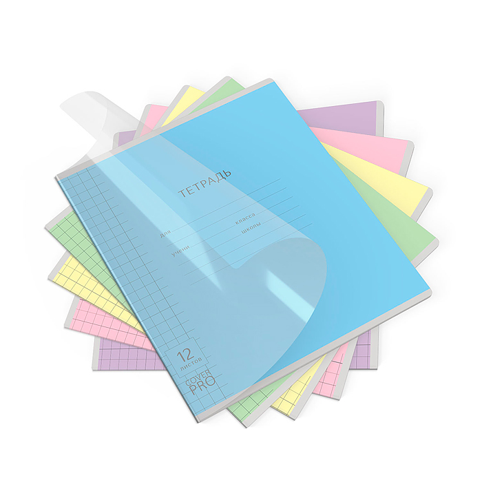Тетрадь 12 л. крупная клетка, "CoverPrо" Классика ассорти, с пластиковой обложкой