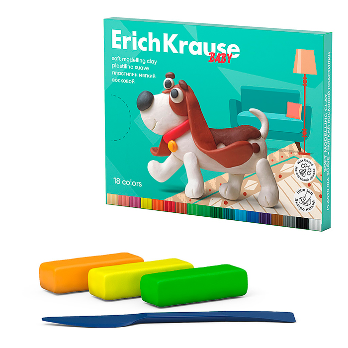 Пластилин мягкий восковой Baby 18 цветов со стеком, 234 г Пластилин мягкий восковой Baby 18 цветов со стеком, 234 г