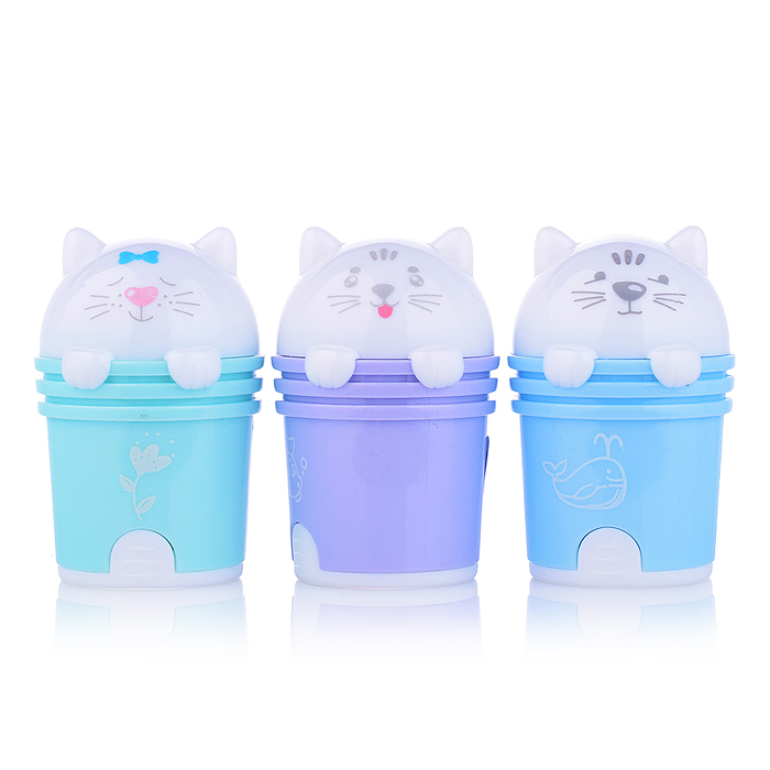 Точилка с контейнером и ластиком, 1 отверстие "Котята" (4 вида)