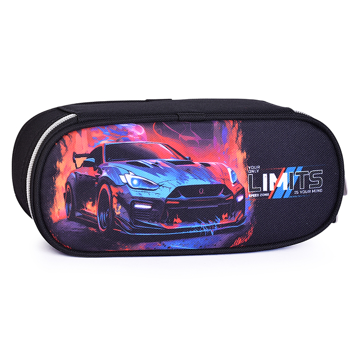 Пенал "Speed Zone" 21x8x5 см, овальный для 50 предметов, с внутренним органайзером-створкой