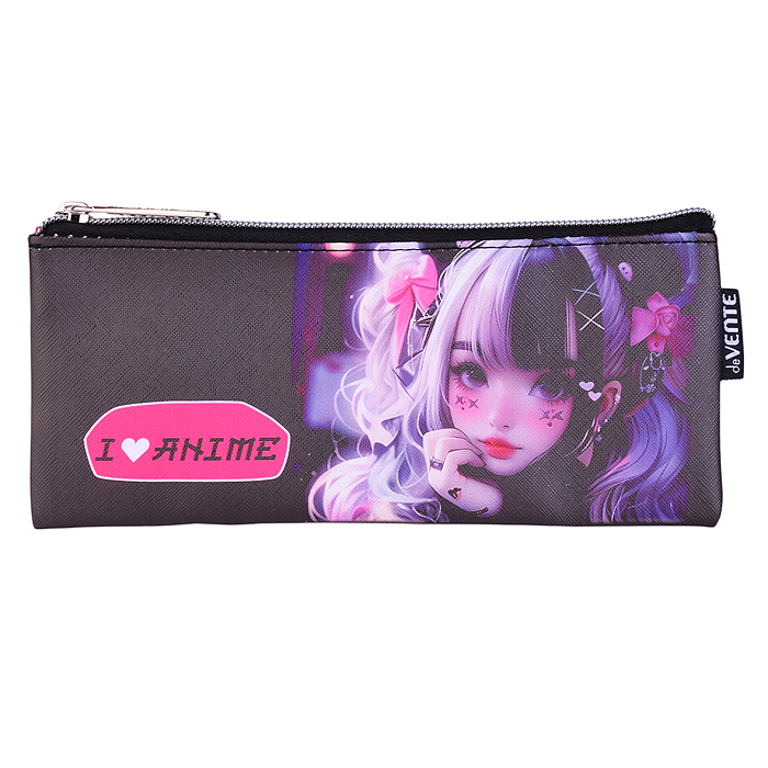 Пенал "I Love Anime" 21,5x9x1 см, плоский для 35 предметов, на молнии, искусственная кожа с