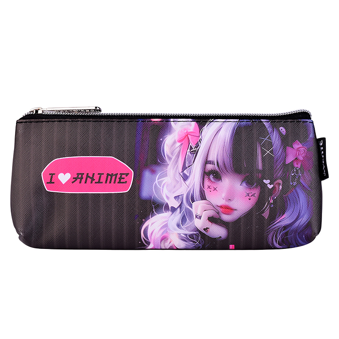 Пенал "I Love Anime" 21x8x3,5 см, треугольный для 45 предметов, на молнии, искусственная ко