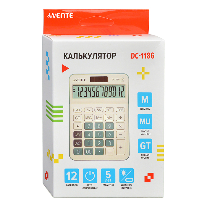 Фото к товару Калькулятор настольный DC-118G, 126x175x42 мм, 12 разрядный, двойное питание Калькулятор настольный DC-118G, 126x175x42 мм, 12 разрядный, двойное питание