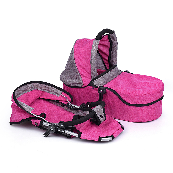 Коляска-трансформер 9662M для кукол, металлическая, регулируемая ручка, с корзиной, цвет розовый