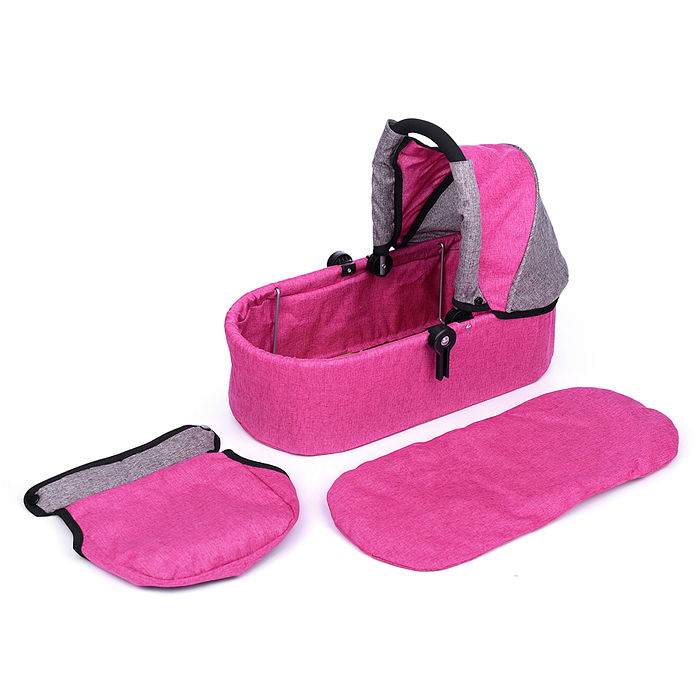 Коляска-трансформер 9662M для кукол, металлическая, регулируемая ручка, с корзиной, цвет розовый