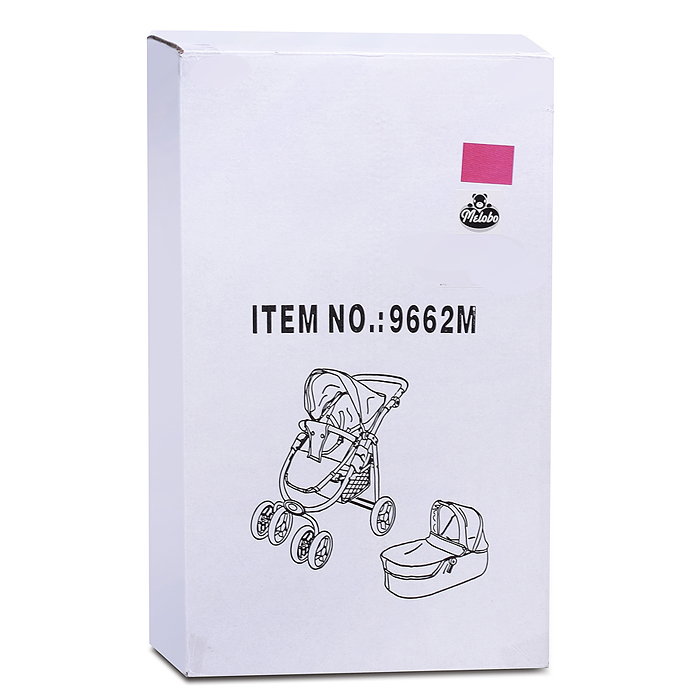 Коляска-трансформер 9662M для кукол, металлическая, регулируемая ручка, с корзиной, цвет розовый