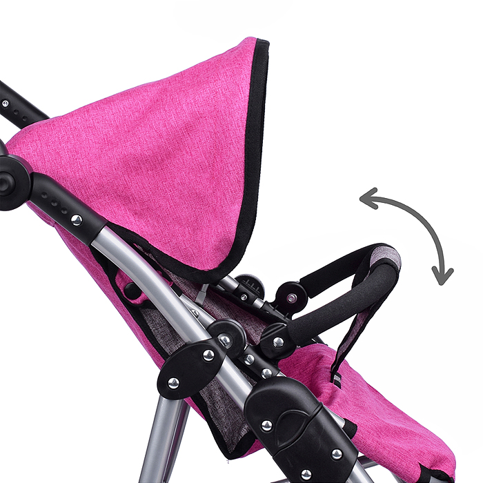 Коляска-трансформер 9662M для кукол, металлическая, регулируемая ручка, с корзиной, цвет розовый