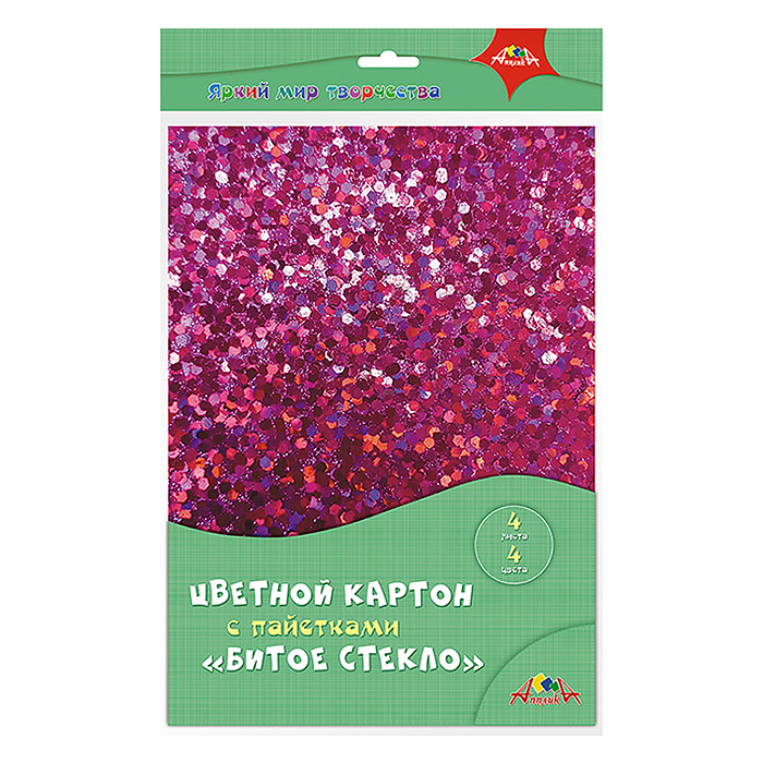 Картон цветной 4л. 4цв. с пайетками "Битое стекло" Картон цветной 4л. 4цв. с пайетками "Битое стекло"