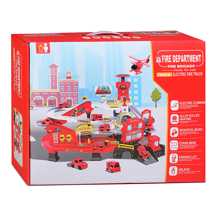 Фото к товару Парковка- трек ZX-004A "Пожарная часть" на батарейках, в коробке Парковка- трек ZX-004A "Пожарная часть" на батарейках, в коробке
