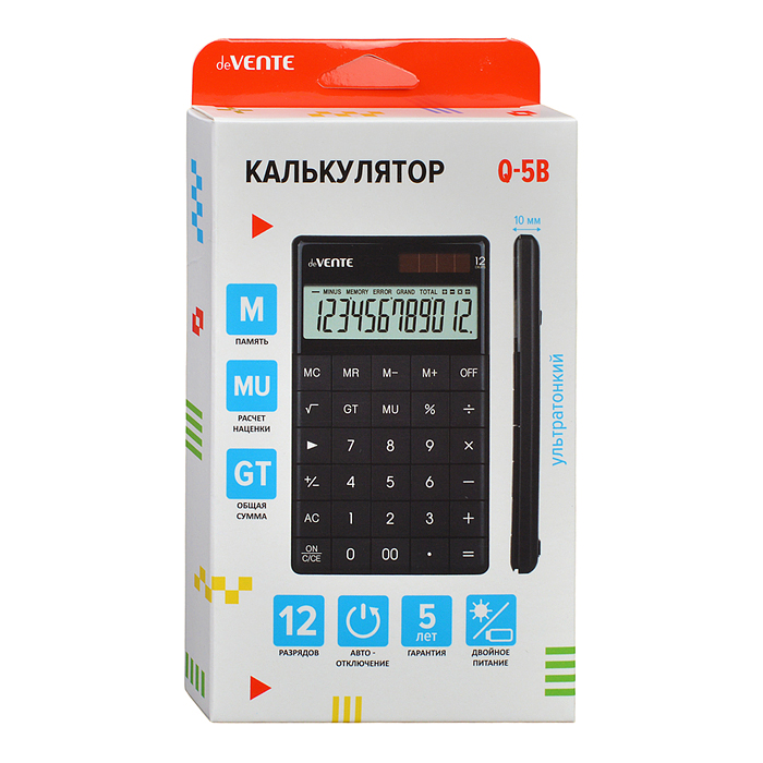 Фото к товару Калькулятор настольный Q-5B, 100x166x14 мм, 12 разрядный, ультратонкий Калькулятор настольный Q-5B, 100x166x14 мм, 12 разрядный, ультратонкий