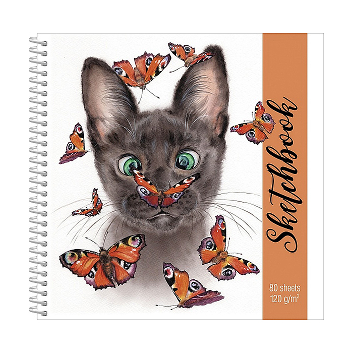 Скетчбук 80л. "Premium. Котик с бабочками" SketchBook А5ф Скетчбук 80л. "Premium. Котик с бабочками" SketchBook А5ф