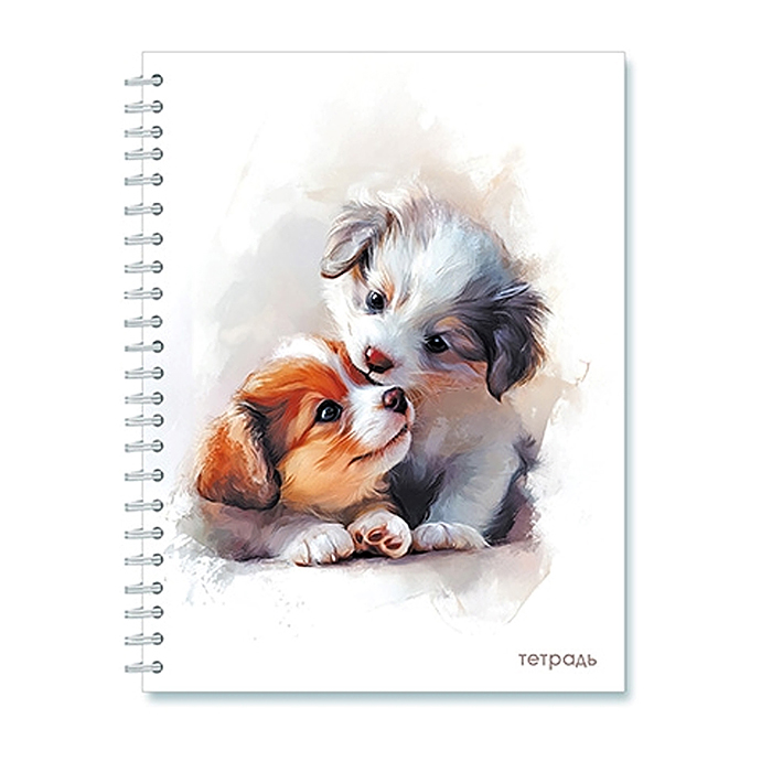 Тетрадь 96л. клетка "Милые щенки" на гребне, обл. сплошной УФ лак Тетрадь 96л. клетка "Милые щенки" на гребне, обл. сплошной УФ лак