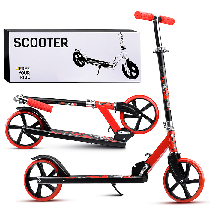 Самокат U012006Y 2-х кол., красный, d 200 мм., PU, в коробке