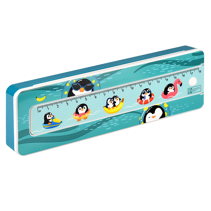 Пенал школьный в комплекте с линейкой "Пингины" 21х6.4х2.5 см, АБС-пластик, 