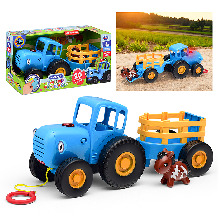 Каталка с прицепом "Синий трактор" 35+ песен