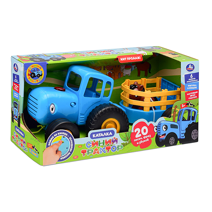 Фото к товару Каталка с прицепом "Синий трактор" 35+ песен Каталка с прицепом "Синий трактор" 35+ песен