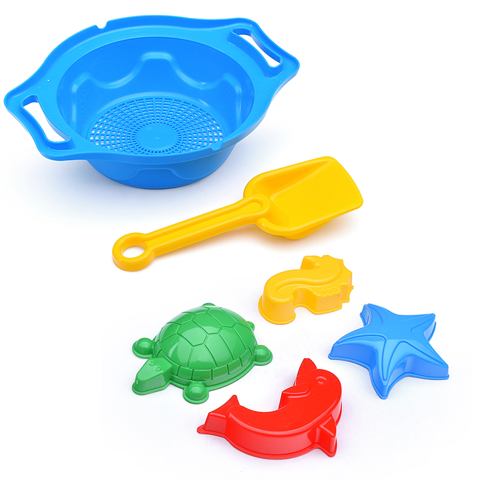 Песочный набор К (сито, лопатка, пасочки) в сетке Песочный набор К (сито, лопатка, пасочки) в сетке