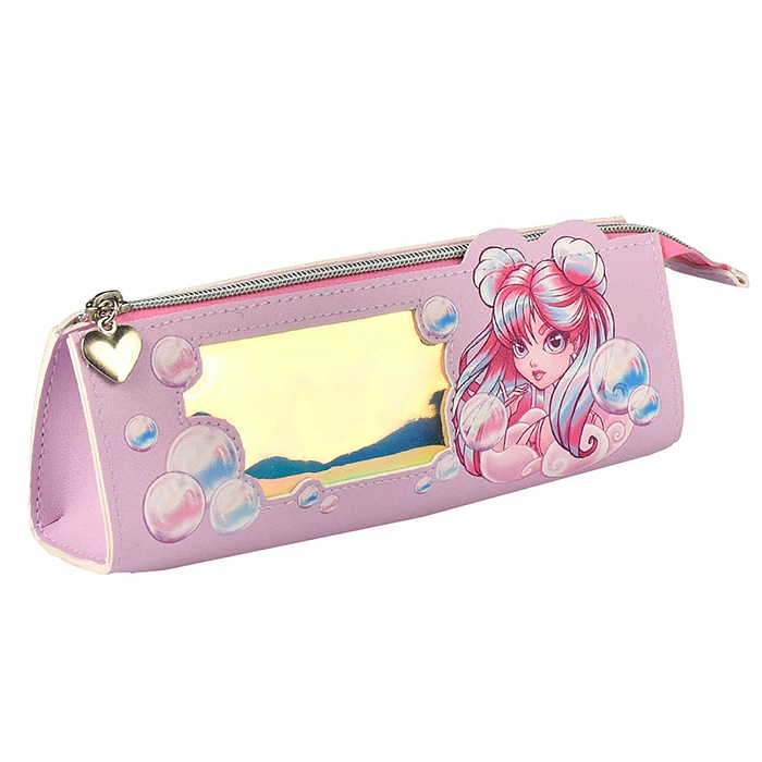 Пенал школьный "Девочка с шарами" без наполнения, 21х7,5х5 см, искусственная кожа