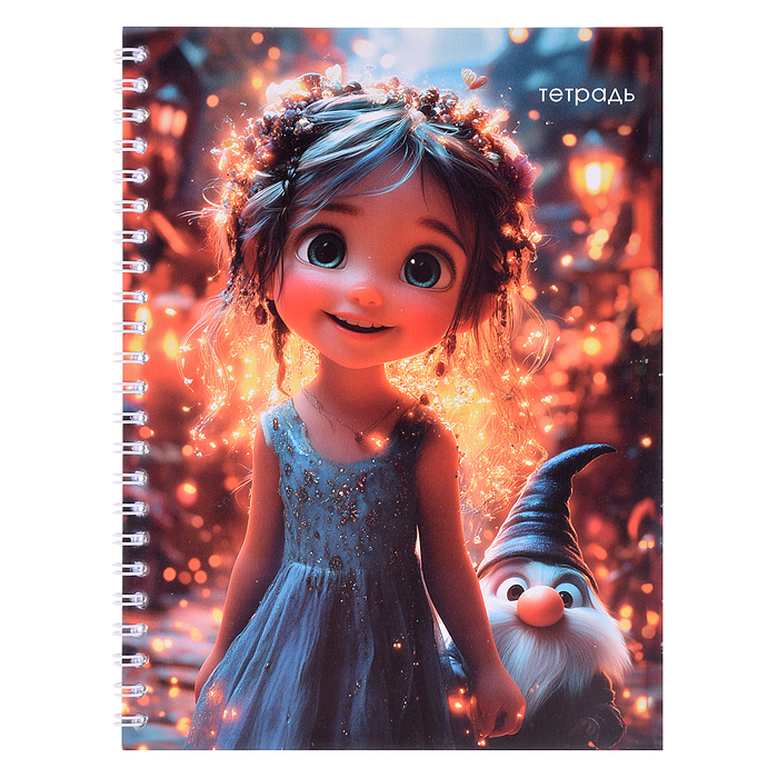 Тетрадь 48л. клетка "Девочка с гномиком" на гребне Тетрадь 48л. клетка "Девочка с гномиком" на гребне