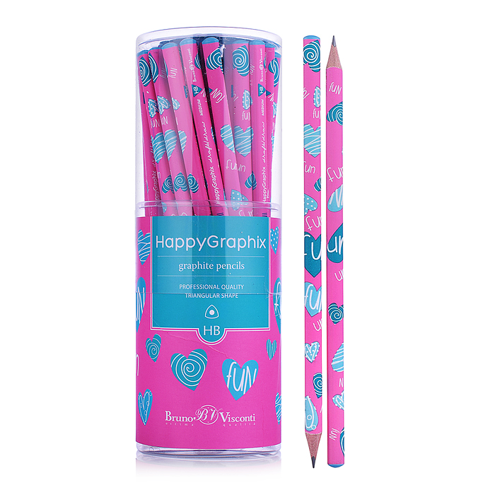 Карандаш чернографитный "HappyGraphix. Сердечки. Эмоции.Бирюза" НВ