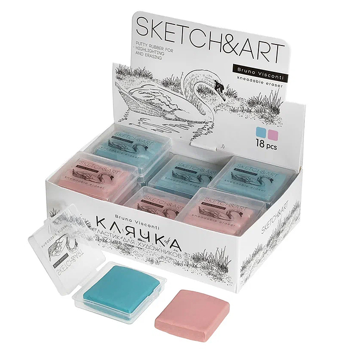 Ластик-клячка художественная "Sketch&art" розовый/голубой, в пластиковой коробочке Ластик-клячка художественная "Sketch&art" розовый/голубой, в пластиковой коробочке