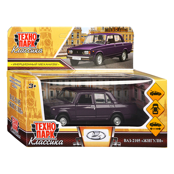 Фото к товару Машина металл LADA ВАЗ-2105 1997 12 cm, (двери, багаж, баклажан) инерц., в коробке Машина металл LADA ВАЗ-2105 1997 12 cm, (двери, багаж, баклажан) инерц., в коробке