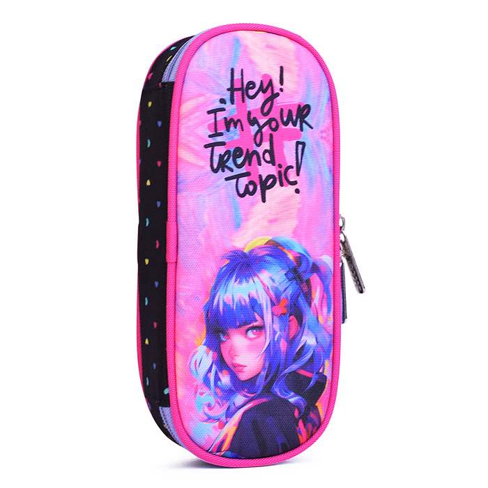 Пенал "Hey Girl" 21x8x5 см, овальный для 50 предметов, с внутренним органайзером-створкой, 