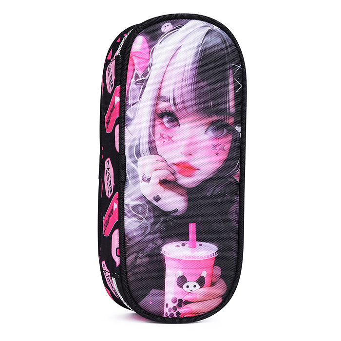 Пенал "I Love Anime" 21x8x5 см, овальный для 50 предметов, с внутренним органайзером-створк