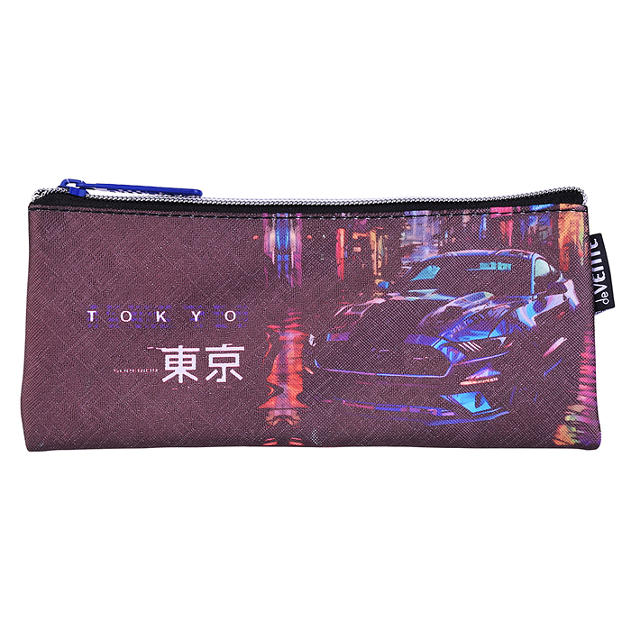 Пенал "Label. Tokyo Drift" 21,5x9x1 см, плоский для 35 предметов, на молнии, искусственная к