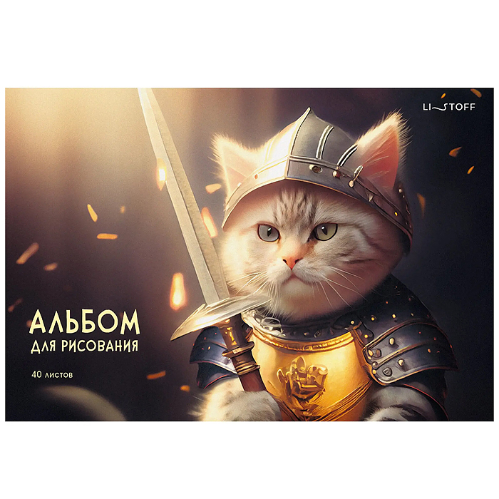 Альбом для рисования 40л. "Легендарный кот" скрепка Альбом для рисования 40л. "Легендарный кот" скрепка