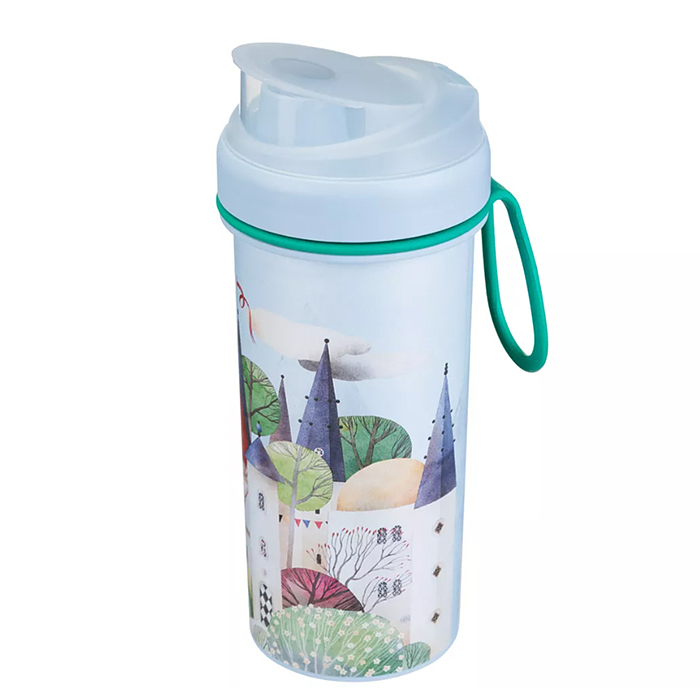 Стакан детский с крышкой, петлей и декором 400мл (Светло-голубой)
