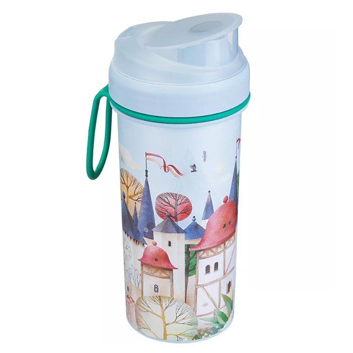 Фото к товару Стакан детский с крышкой, петлей и декором 400мл (Светло-голубой) Стакан детский с крышкой, петлей и декором 400мл (Светло-голубой)