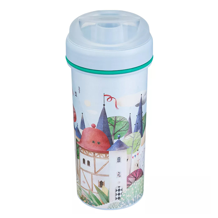 Фото к товару Стакан детский с крышкой, петлей и декором 400мл (Светло-голубой) Стакан детский с крышкой, петлей и декором 400мл (Светло-голубой)