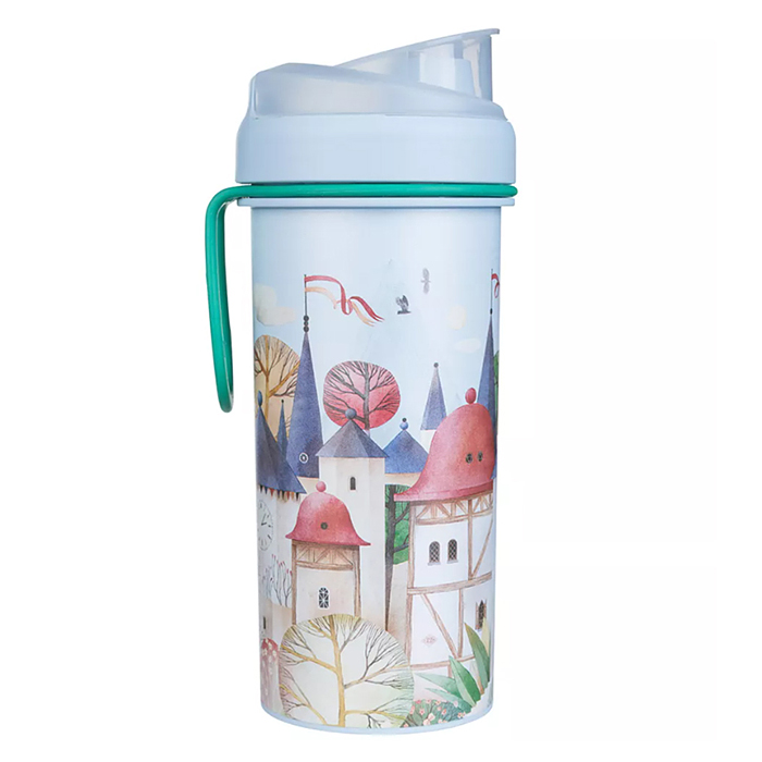 Фото к товару Стакан детский с крышкой, петлей и декором 400мл (Светло-голубой) Стакан детский с крышкой, петлей и декором 400мл (Светло-голубой)