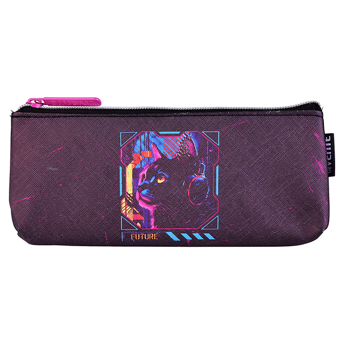 Пенал "Label. Cyber Cat" 21x8x3,5 см, треугольный для 45 предметов, на молнии, искусственная