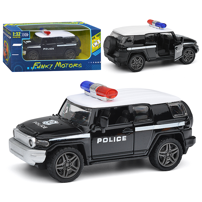 Чёрная инерционная машинка с мигалкой die-cast,1:32, открывающиеся двери Чёрная инерционная машинка с мигалкой die-cast,1:32, открывающиеся двери