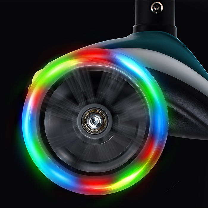 Самокат трёхколёсный R0200 ROCKET светящиеся колеса PU, дека, рулевая стойка, цвет бирюзовый