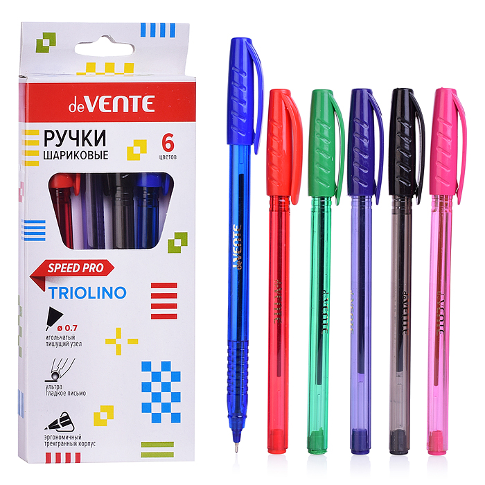 Набор ручек шариковых "Triolino Translucent" 6 цветов, серия Speed Pro, d=0,7 мм, ультра г