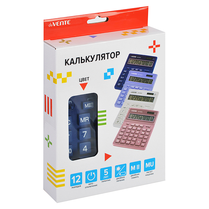 Калькулятор настольный, 155x204x33 мм, 12 разрядный, двойное питание, двойная пам