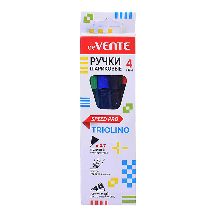 Фото к товару Набор ручек шариковых "Triolino Translucent" 04 цвета, серия Speed Pro, d=0,7 мм, ультра гл Набор ручек шариковых "Triolino Translucent" 04 цвета, серия Speed Pro, d=0,7 мм, ультра гл