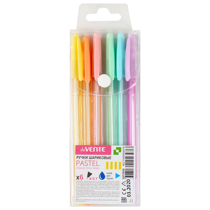 Фото к товару Набор ручек шариковых 6 шт, d=0,7 мм, с полупрозрачным корпусом в пастельных тона Набор ручек шариковых 6 шт, d=0,7 мм, с полупрозрачным корпусом в пастельных тона
