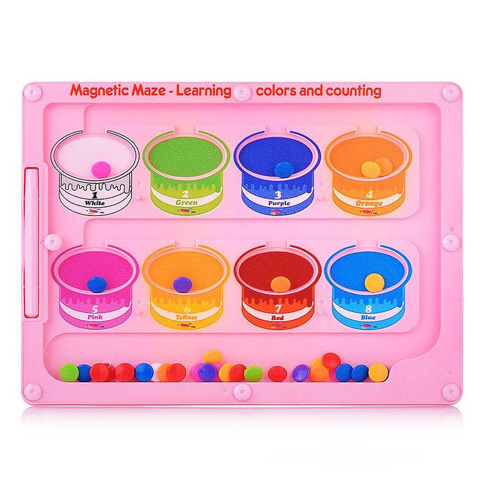 Сортер 666 "Цветные шарики" магнитные, цвет розовый, в коробке