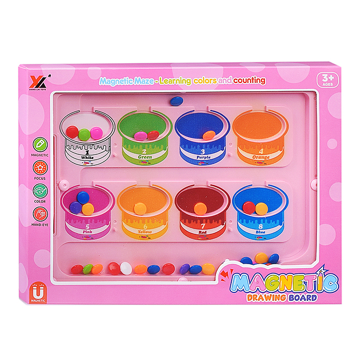 Сортер 666 "Цветные шарики" магнитные, цвет розовый, в коробке