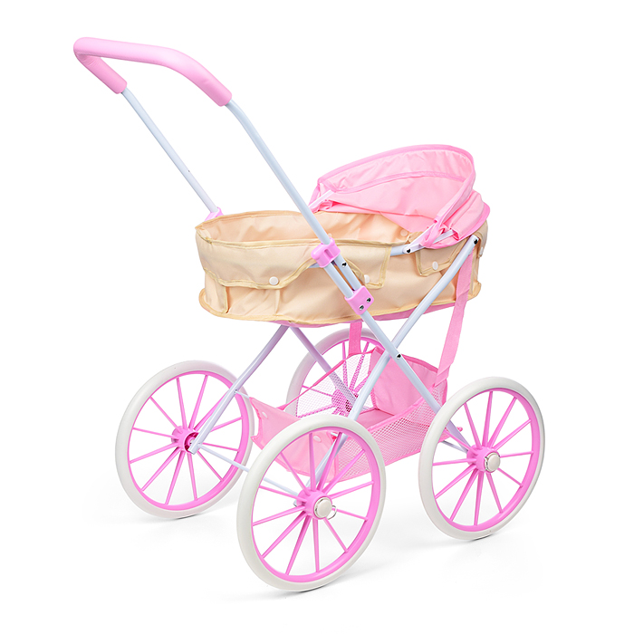 Фото к товару Коляска для кукол LM936B-16 металлическая, прогулочная с капюшоном и сумкой, цвет розово-бежевый Коляска для кукол LM936B-16 металлическая, прогулочная с капюшоном и сумкой, цвет розово-бежевый