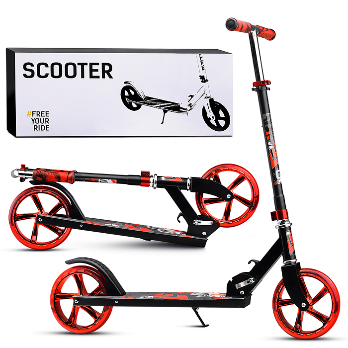 Самокат U012004Y 2-х кол., красный, d 200 мм., PU, в коробке