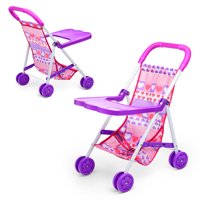 Коляска кукольная CS4832B (металлическая, складная, цвет фиолетовый, с принтом) в пакете