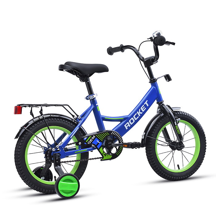 Фото к товару Велосипед 14" Rocket Gem, цвет синий/зеленый Велосипед 14" Rocket Gem, цвет синий/зеленый