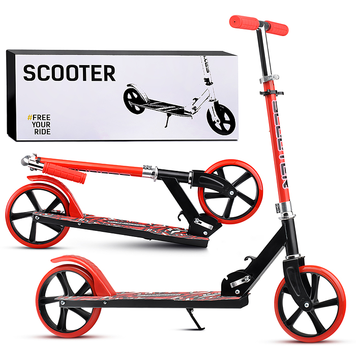 Самокат U012005Y 2-х кол., красный, d 200 мм., PU, в коробке