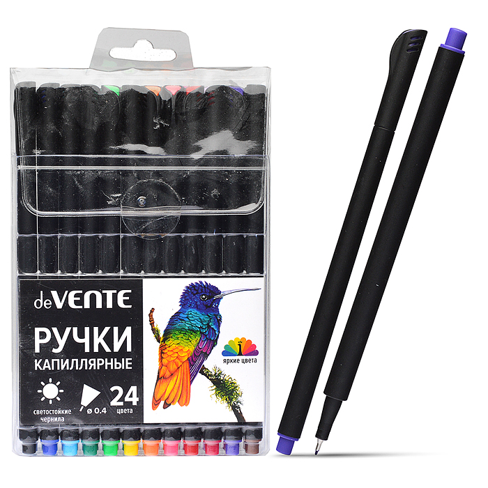 Набор ручек капиллярных "Drops" 24 цвета, d=0,4 мм, с круглым черным корпусом
