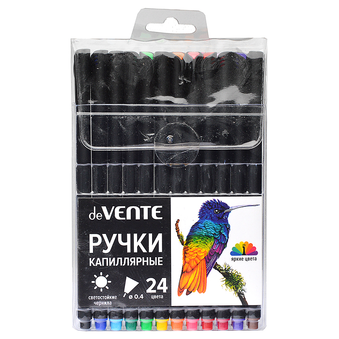 Фото к товару Набор ручек капиллярных "Drops" 24 цвета, d=0,4 мм, с круглым черным корпусом Набор ручек капиллярных "Drops" 24 цвета, d=0,4 мм, с круглым черным корпусом